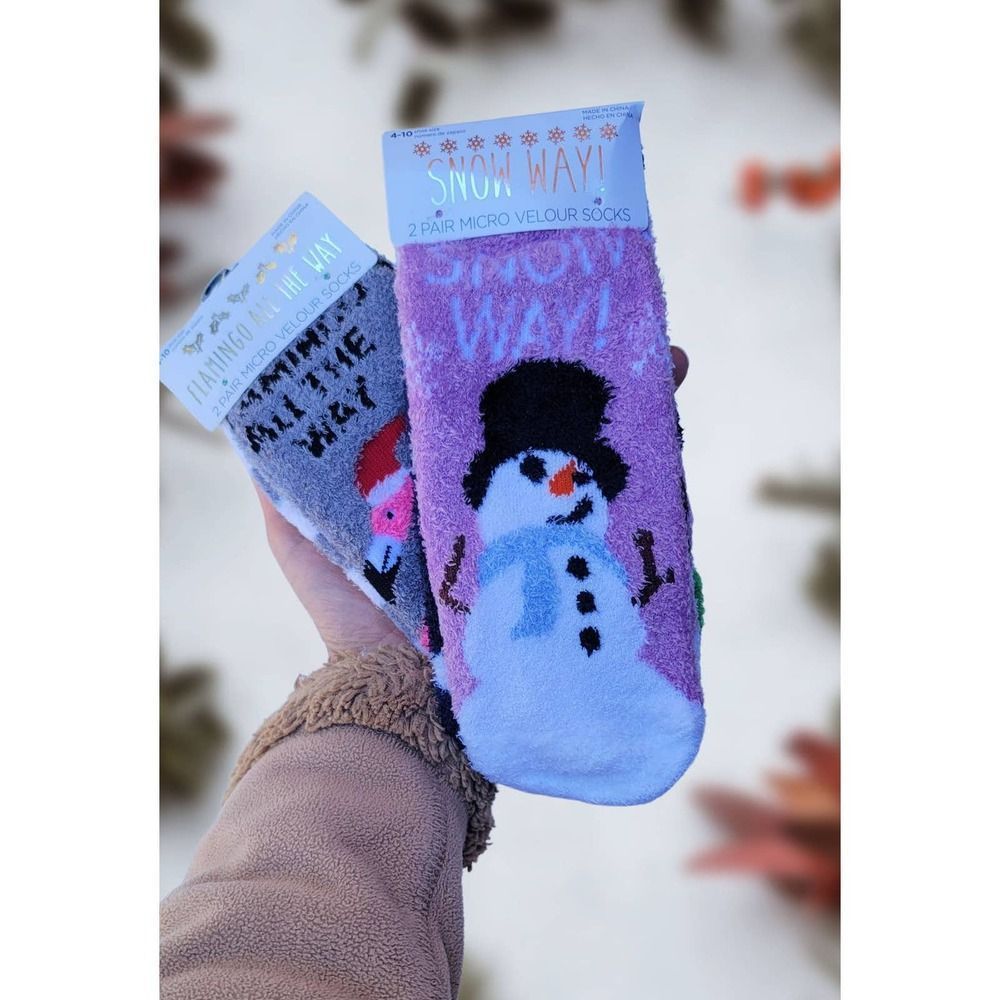 Set of 4 Pairs of Winter Socks for Women, Anti-Slip Purple Gray Fluffy Socks
